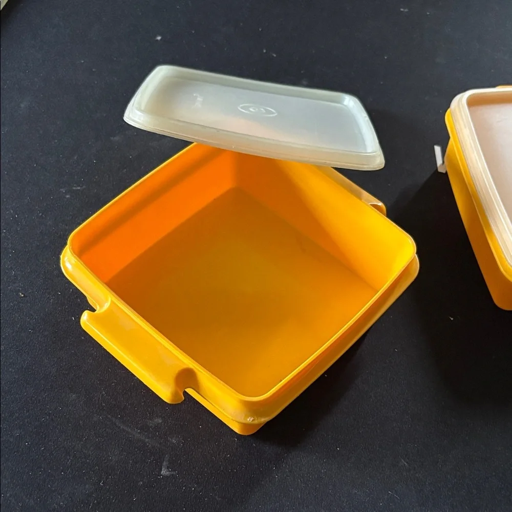 Tupperware Peach & Olive Square Stackable Food Containers, Set of 3